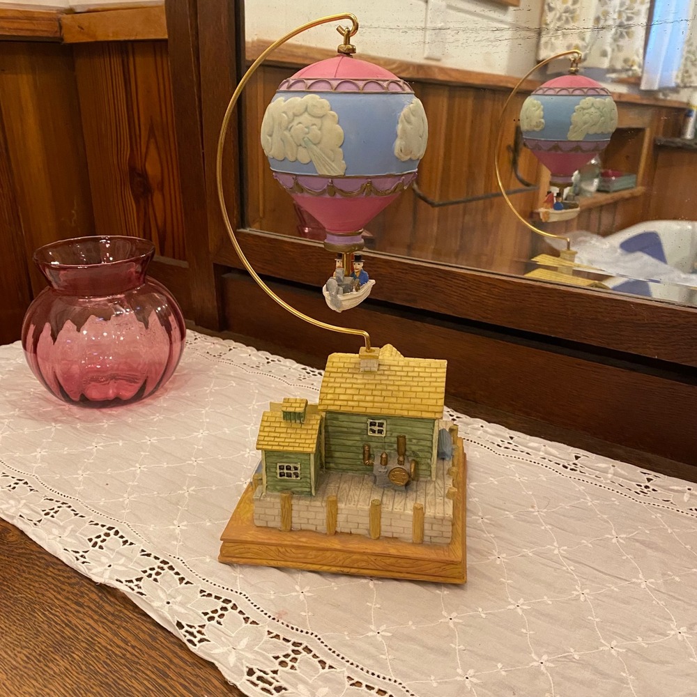 12" Glama "Fulton Boat Works" Music Box Rotating Hot Air Balloon Resin Diorama - Picture 5 of 11